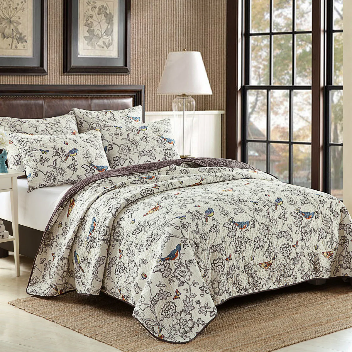 

CHAUSUB Pastoral Printed Cotton Quilt Set 3PCS Bedspread on the Bed King Queen Size Quilted Coverlet for Beds Summer Comforter