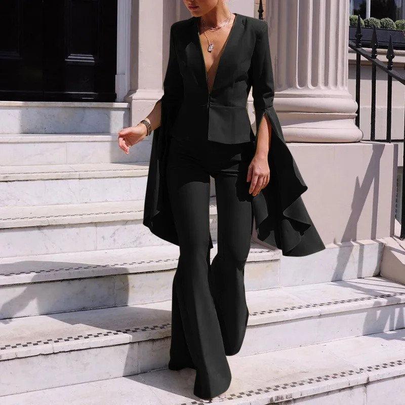 Womens Casual Fashion Set Blazer +Flare Pants Ladies Business Suits Female Trouser  Pant Suit Elegant Office Wear X0823 From Vip_official_001, $23.59