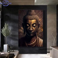 Spiritual Buddha Statue Meditation Golden Buddha Canvas Painting Print Poster Modern Wall Art Pictures Living Room Bedroom Decor - Image 2