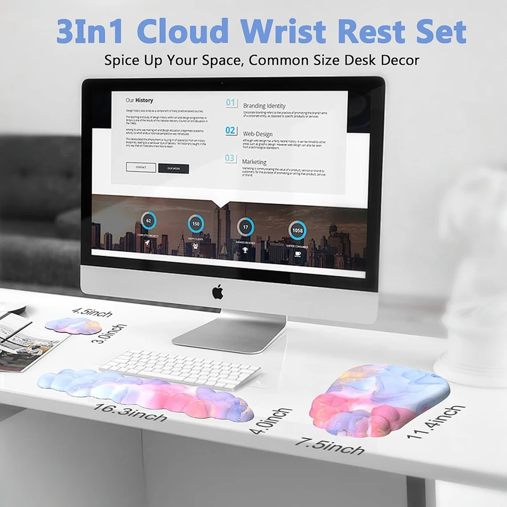Cloud Wrist Rest Keyboard and Cute Mouse Pad Set with Soft Memory Foam Wrist Support Mousepad Arm Rest for Desk