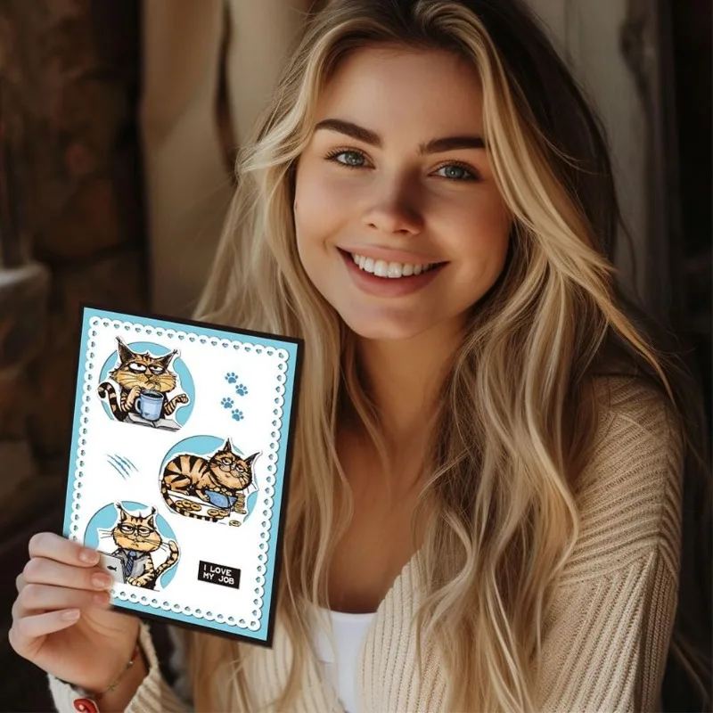 Clear stamps clear rubber stamps 1pc Cat Work Boss Clear stamps for cards making Clear stamp seals for DIY Scrapbooking Photo album Journal Home decoration