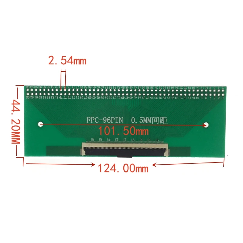 FPC/FFC 어댑터, Ln-라인 96 핀 피치 LCD 베이스 테스트 보드, 유리 섬유 FR-4, 0.5mm-2.54mm, 1 개