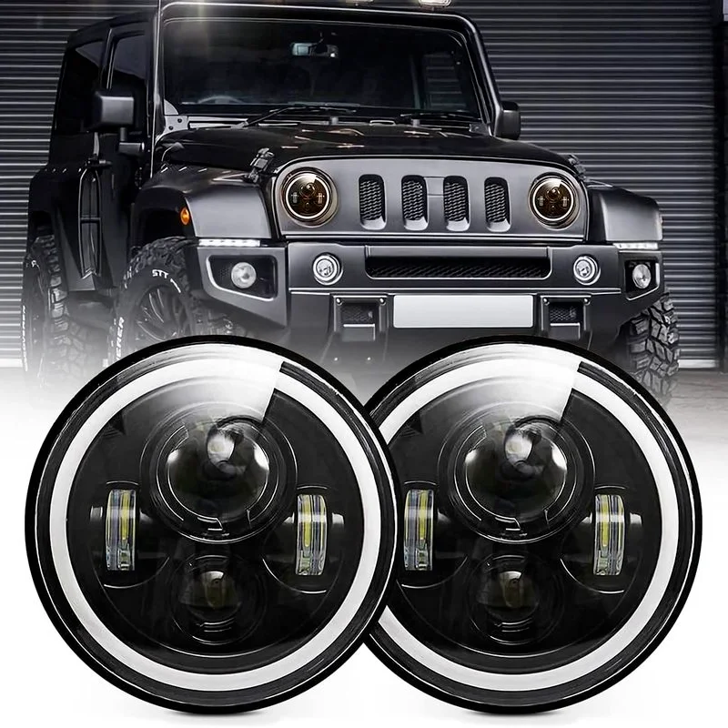 

7 Inch Car DRL LED Ring Headlight Angle Eye High/Lo Beam Turn Signal Lamp Light for Jeep Harley Davidson