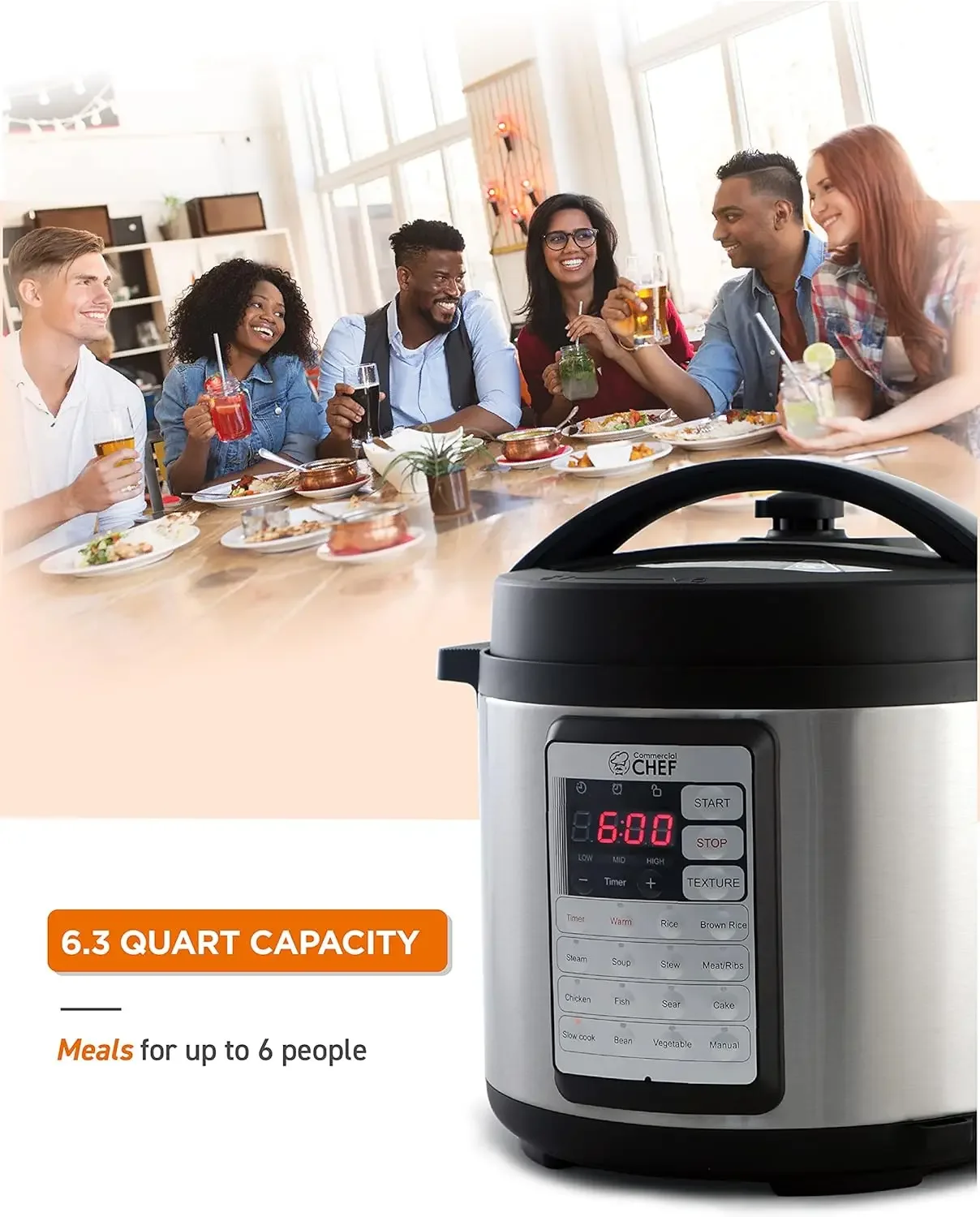 Chef Electric Pressure Cooker 6.3 Quarts, 24-Hour Preset Timer, Stainless Steel Interior with Safety Features 4