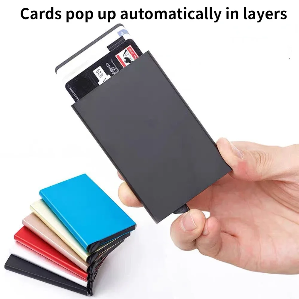 Aluminum Wallet Id Card Holder Automatic Pop Up ID Credit Card Box Slim Aluminum Wallet Pocket Case Bank Credit Card Case RFID Holder Storage Organization