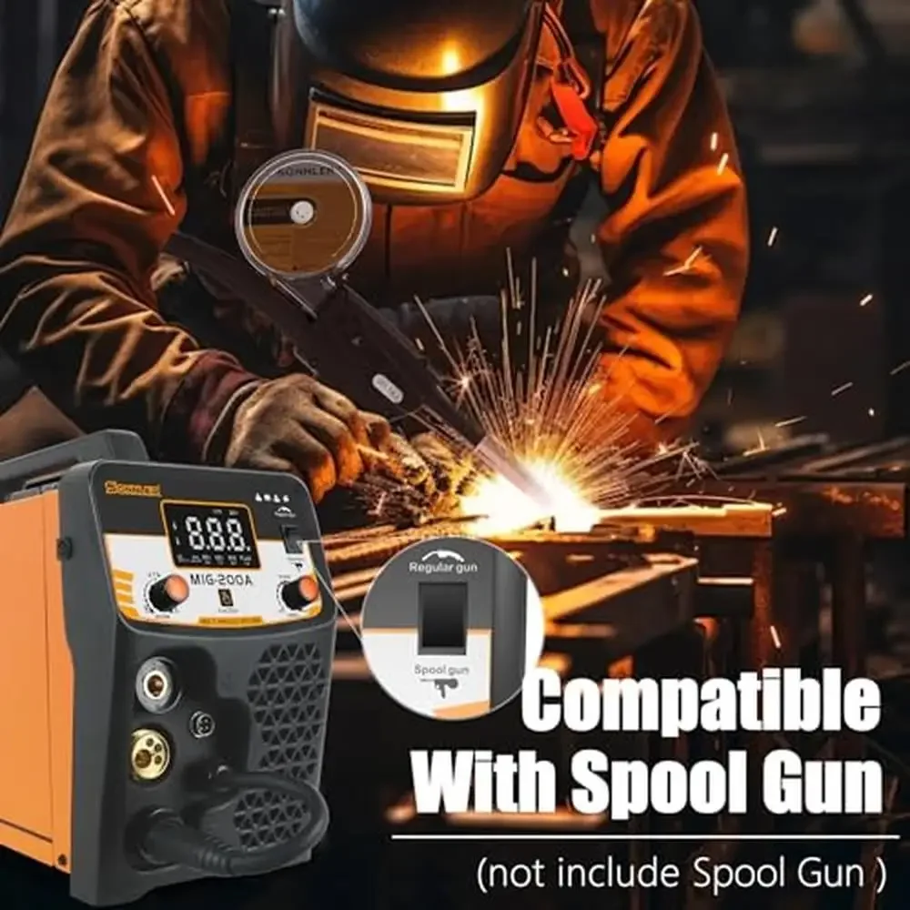 8 in 1 Aluminum 200A Multi Process Welder Gas MAG Flux Core MMA TIG Stick Spot Welding Spool Gun Optional LED Display Synergic 2