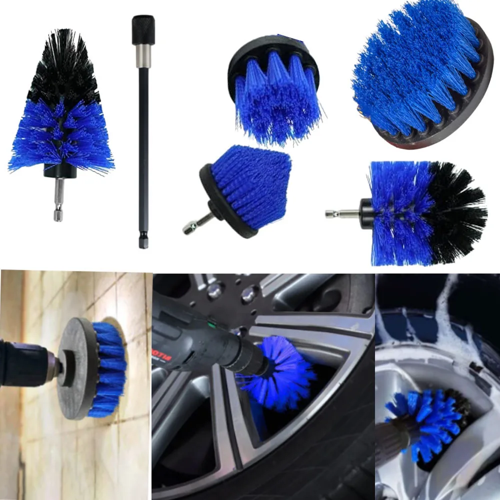 

6pcs Drill Power Scrubber Wash Cleaning Gap Brushes Tool Kit Brush Attachment Set Car Wheel Tire Glass Windows with Extension