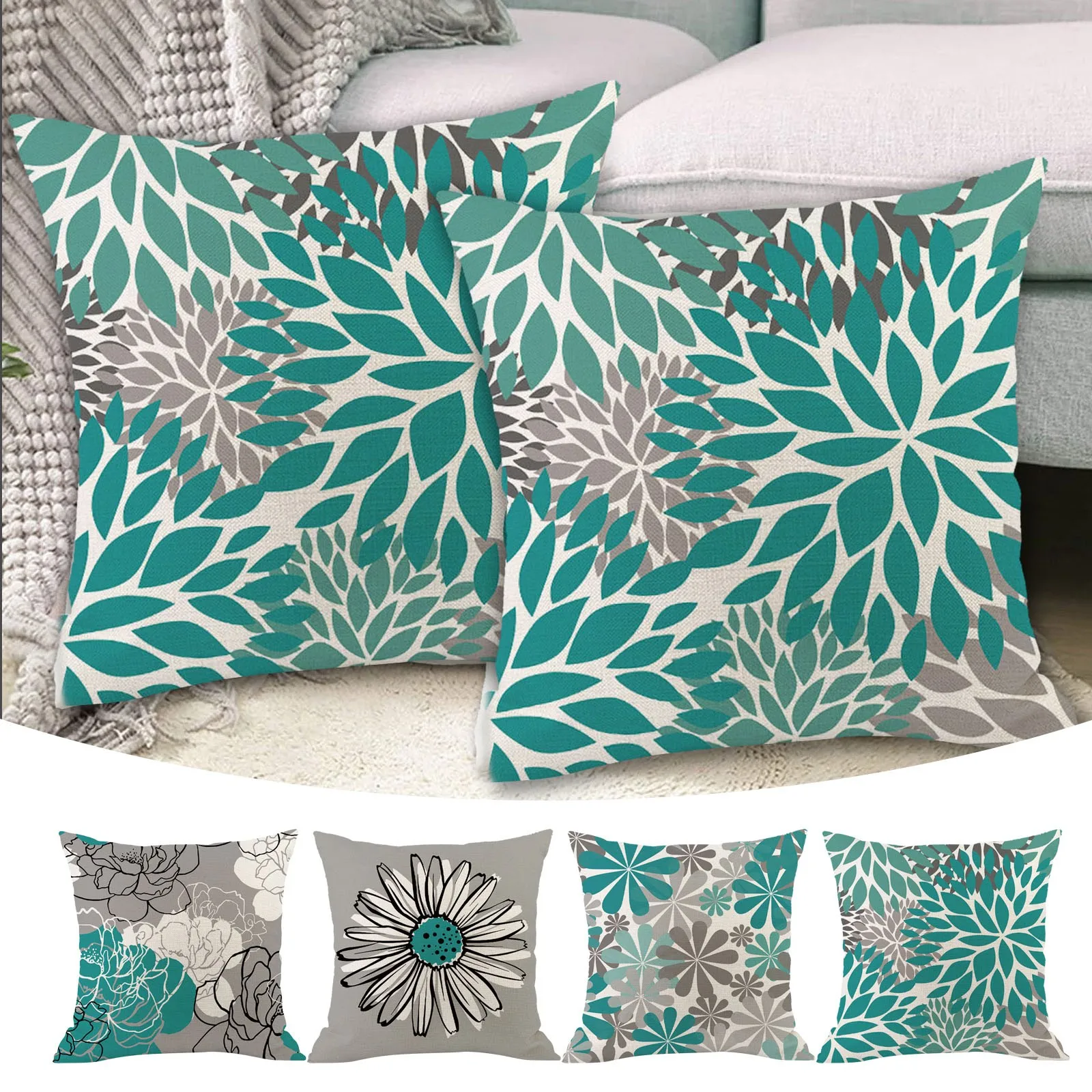 

Green Pillowcase 18x18 Set 4 Grey Upholstery Pillowcase Sofa Modern Daisy Pillowcase Living Room Sofa Bed Home Decor