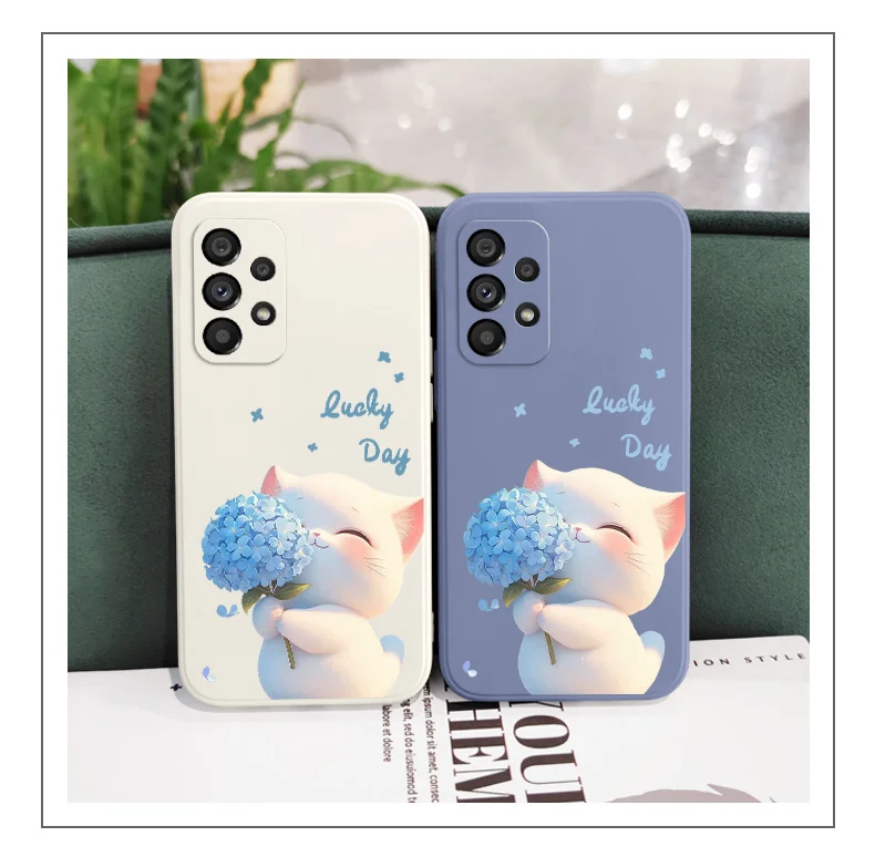 Blaue Seidenkatze Hülle für Samsung Galaxy A73 A53 A33 A23 A13 A03 A72 A52 A52S A32 A22 A12 A02 A02S A71 A51 A31 A21S 4G 5G Abdeckung – Detail 7