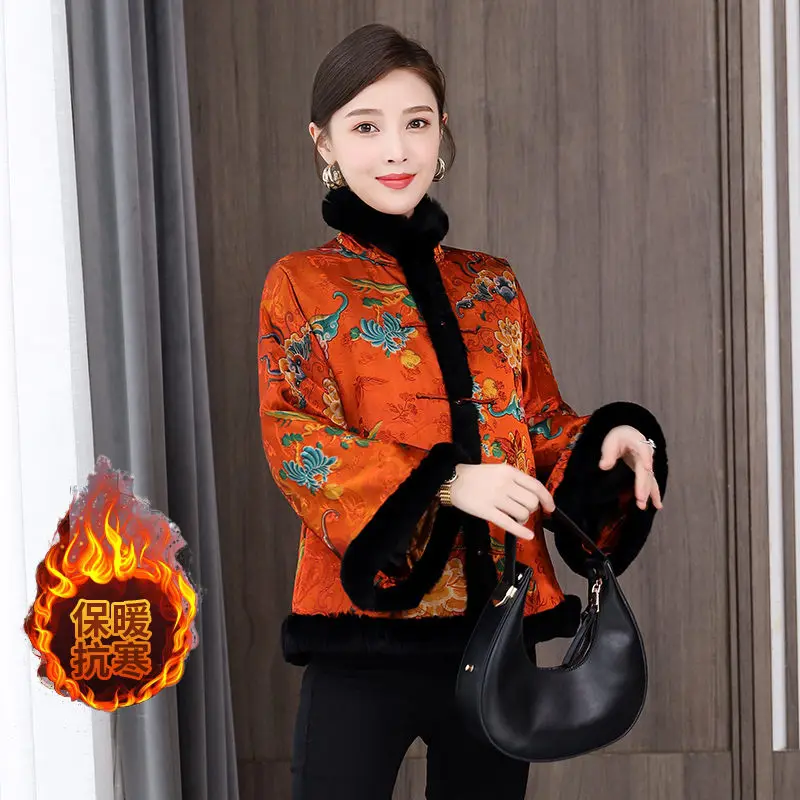 chinese-style-cotton-padded-jacket-short-women's-winter-tang-coat-fashion-retro-fur-collar-and-cuff-spliced-parkas-ovecoat-t1146