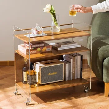 Tavolino da Caffè Creativo e Mobile con Ripiano in Vetro, Carrello Laterale per Divano, Comodino con Ruote, Design Moderno, Organizzatore per Soggiorno