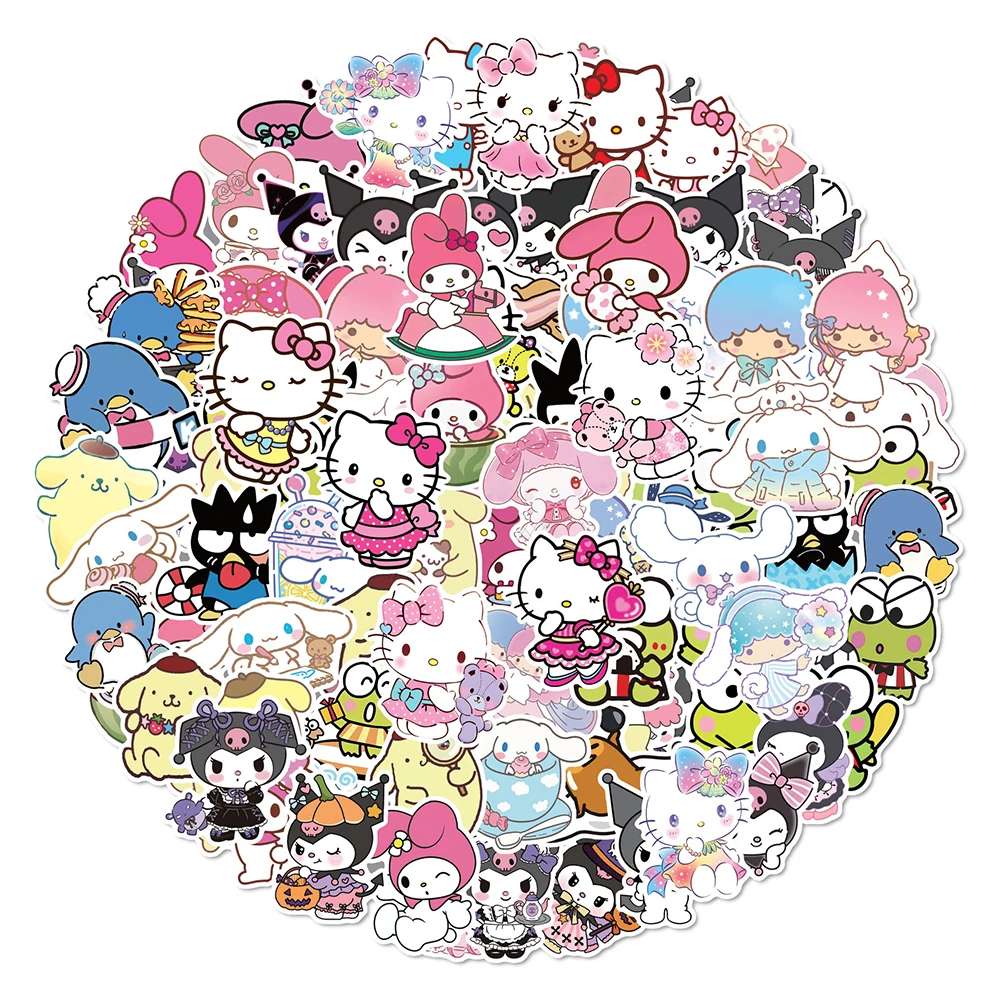 10/30/50/100PCS 혼합 귀여운 Sanrio 스티커 Cinnamoroll HelloKitty Kuromi 데칼 DIY 전화 수하물 노트북 기타 스티커 어린이 장난감