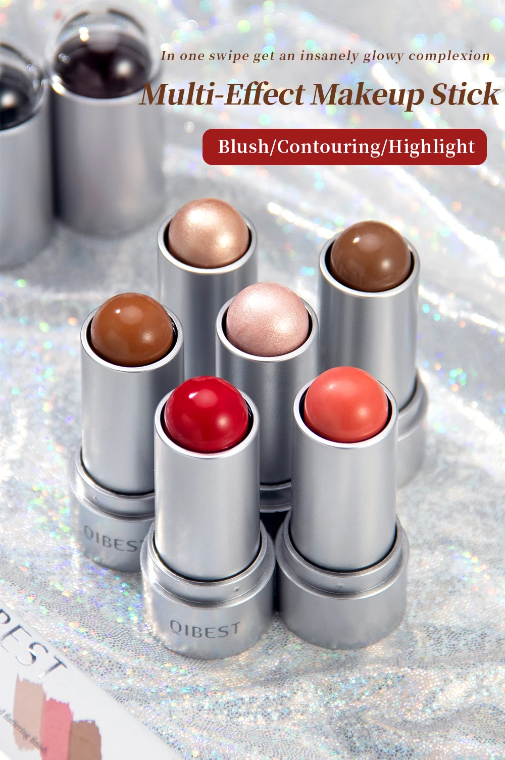 Description Picture 2 of itemQIBEST Highlighting&Bronzer Stick Face Brightening Blusher Rouge Concealer Pen Long Lasting Highlight Contouring Makeup