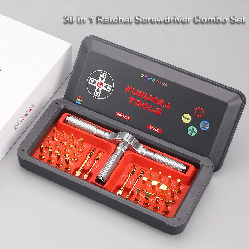 

F40 Ratchet Screwdriver Combo Set 30 in 1 Precision Repair Tool Magnetic Gold Plated Torx Hex Head Combination Handle