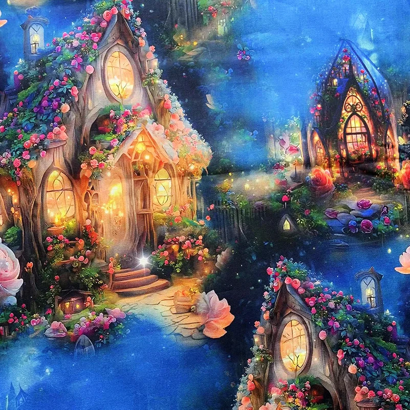 Cotton Fabric Digital Printing HD Fairy Tale Dream House Elf for DIY Handmade Sewing Clothes Bags Dresses by Half Meter - 5