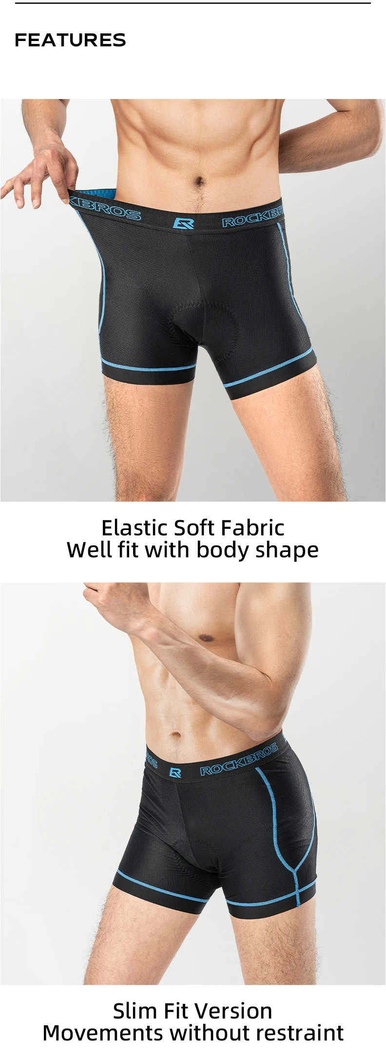 ROCKBROS Radsport unterwäsche atmungsaktive hochela tische Fahrrad unterhose rutsch feste bequeme Schwamm polsters horts Herren Radhose – Detail 3