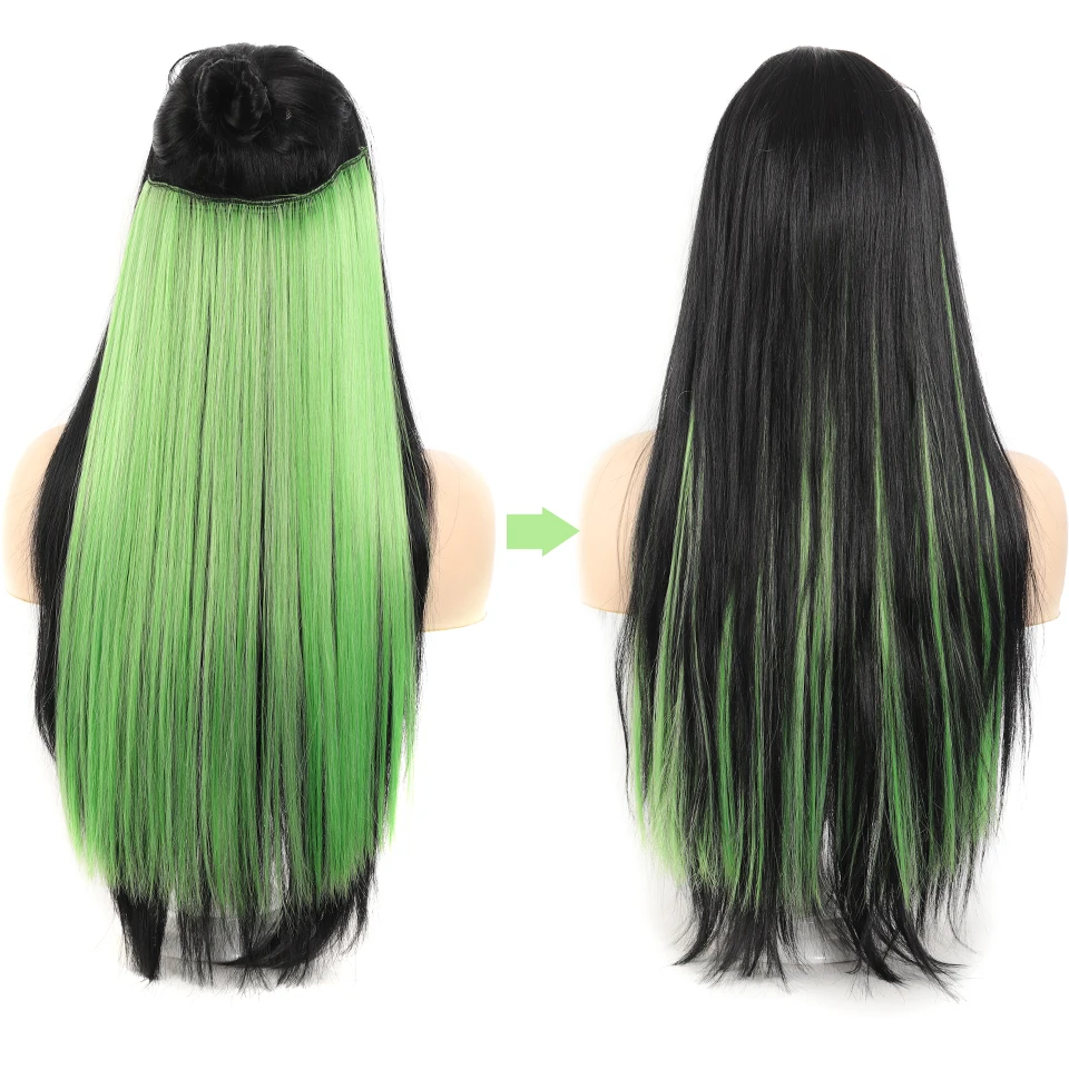 LUPU Synthetic Clip In Straight Hair Extensions Colorful Pink Purple Blonde Hairpiece For Women Holidays Christmas Party Use