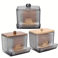 Acrylic Cotton Swab Holder with Bamboo Lid Clear Dispenser Bathroom Containers Canister Cotton Swab Holder Bathroom Accessories 1