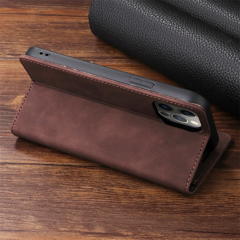 Vintage Leather Suction Cup Flip Case with Stand and Book-Style Design