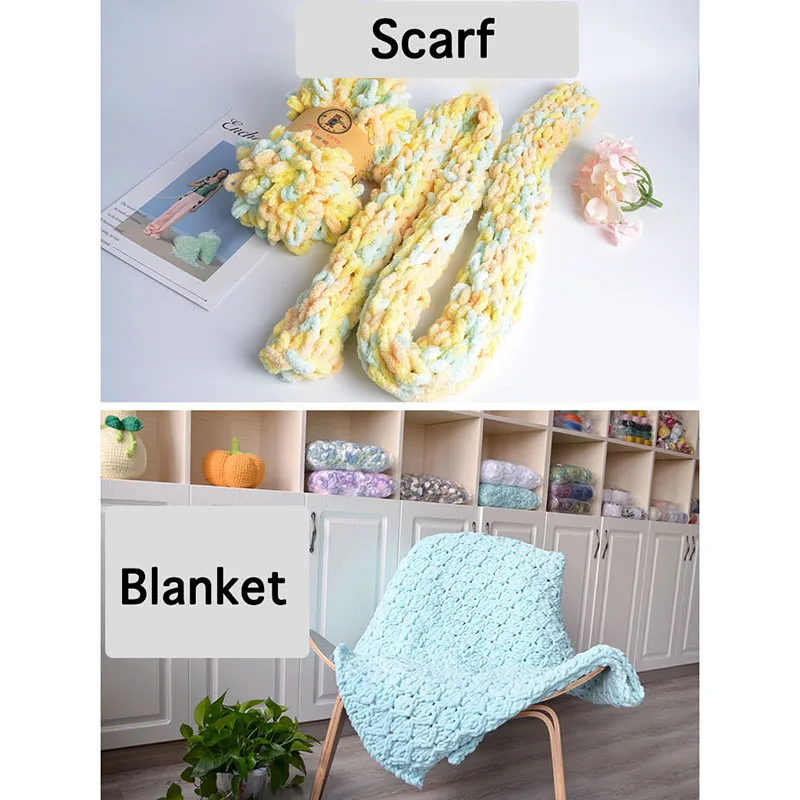 1PCS=100g Puffy Finger Loop Chunky Chenille Yarn Crochet Hand Knitting Soft Circle Rope MicroPolyester Blanket No Needle Hooks 4