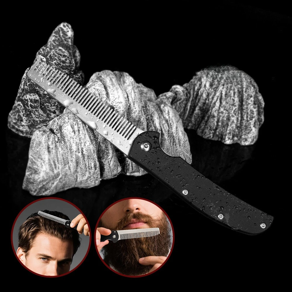 Compact Dual-Purpose Metal Folding Hair & Beard Styling Comb - Premium Travel Grooming Essentials