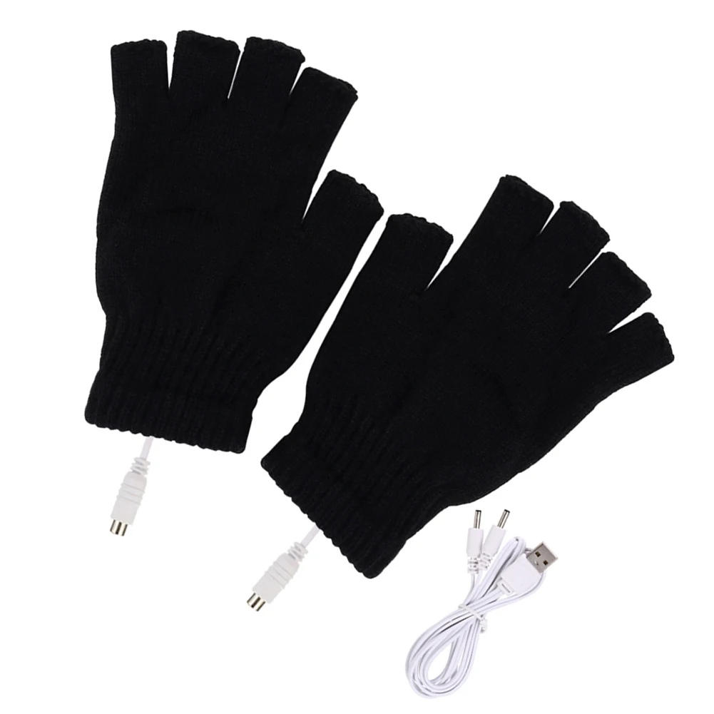 Women Men Thermal Gloves Winter Warm USB Electric Heated Gloves Fingerless 5V Rechargable for Sports Skiing for Running Cycling 6