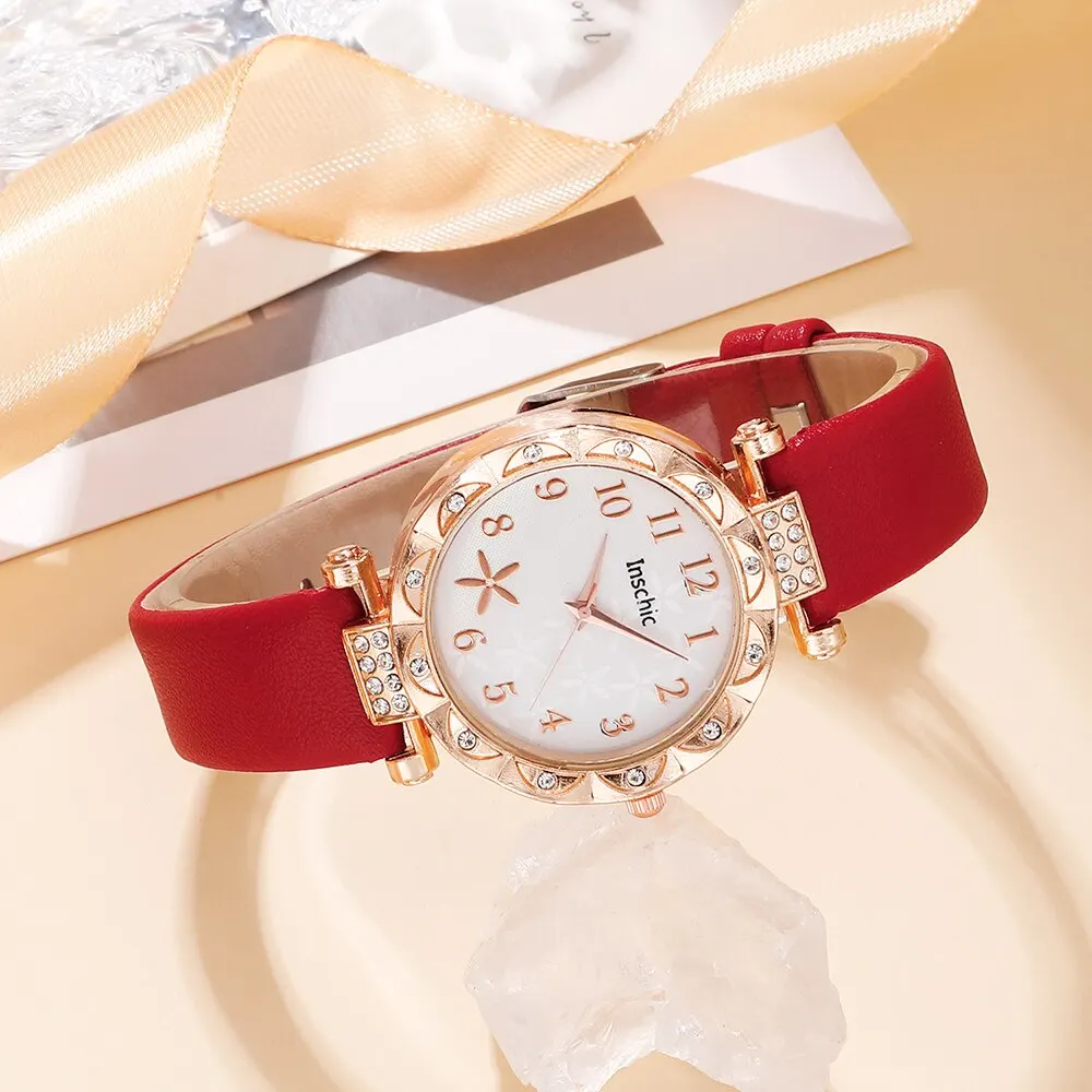 6PCS Set Quartz Watch Women Ring Necklace Earring Rhinestone Wristwatch Bracelet Watches for women watches electronic watch