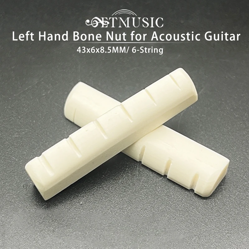 Left-Hand Bone Nut for 6-String Acoustic Guitar 43x6x8.5MM Cattle Bone Nut Left Hand Guitar Music Instrument Parts 2Pcs