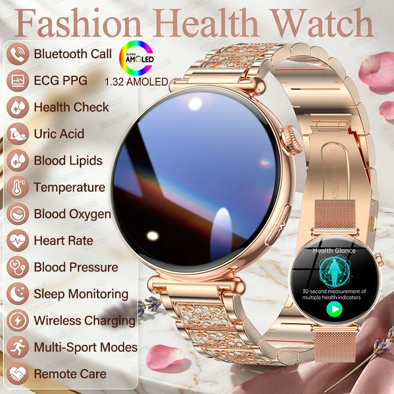 2026 New Women AI Smart Diagnosis Smart Watch HRV+ECG Uric Acid Blood Oxygen Health Monitor IP68 Waterproof Sports Smart Watches 1