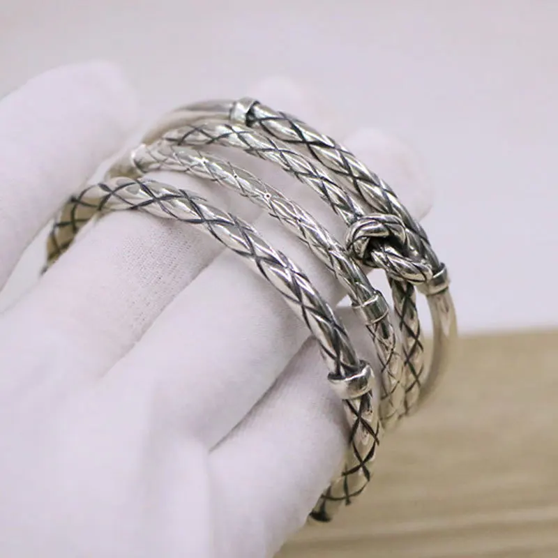 

Pure Silver Diamond Pattern Bracelet for Women, Simple and Fresh Accessories for Girlfriend, Retro Korean Style, Trendy Style, F