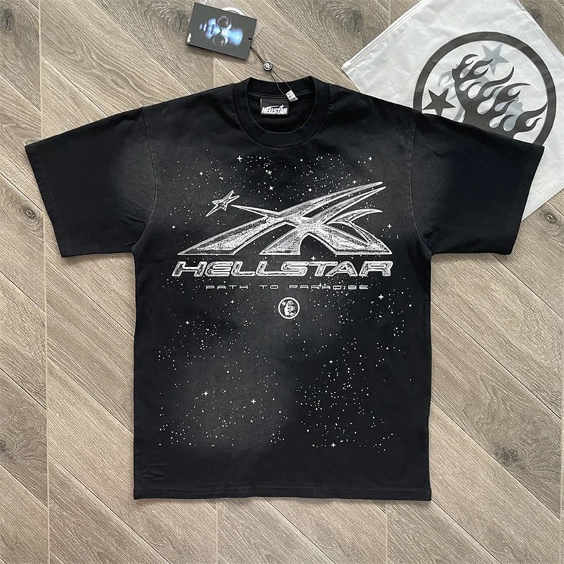 

23ss Hellstar Washed T Shirt Men Women 1:1 Best Quality Black Pure Cotton Logo Printing Tee Oversized T-Shirts