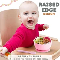 3-piece Baby Food-grade Feeding Set with Spoon Fork Silicone Suction Cup Bowl BPA-free Children's Feeding Training Tableware 1