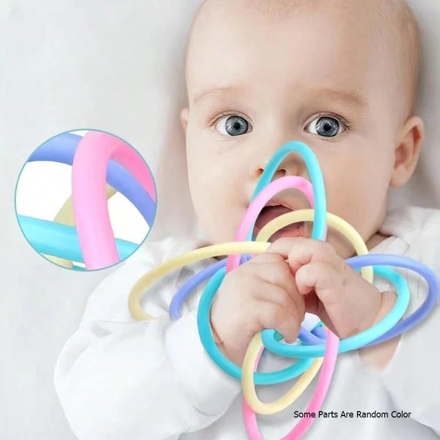 Baby Hand Ball Toys Baby Grip Training Manhattan Ball Hand Rattle Teether Food Grade Biteable Boilable 3