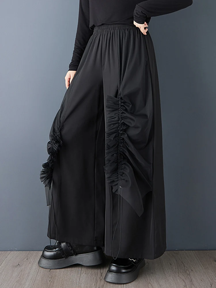 Black Vintage High Waist Loose Wide Leg Pants Women New Drawstring Casual Ladies Trousers Fashion Streetwear Spring Autumn 2025
