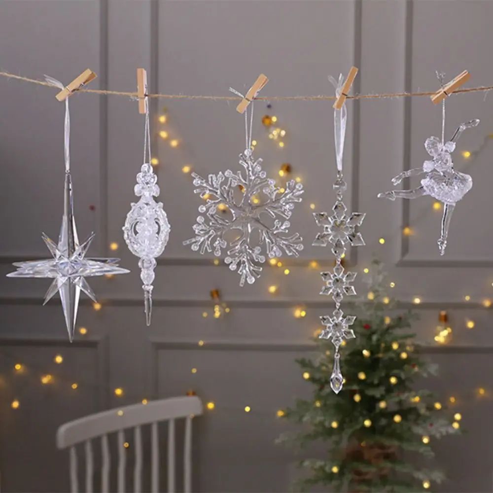 15cm Christmas Snowflake Piece Xmas Tree Pendants Noel Crystal Deer Wreath Hanging Ornaments Merry Christma Decor For Home
