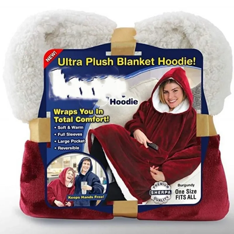 Huggle هوديي TV جديد كسول الشخص العلوي بطانية التلفزيون في الهواء الطلق مقاومة البرد الصوف الدفء الملابس مقنعين دافئ صالح ملابس المنزل