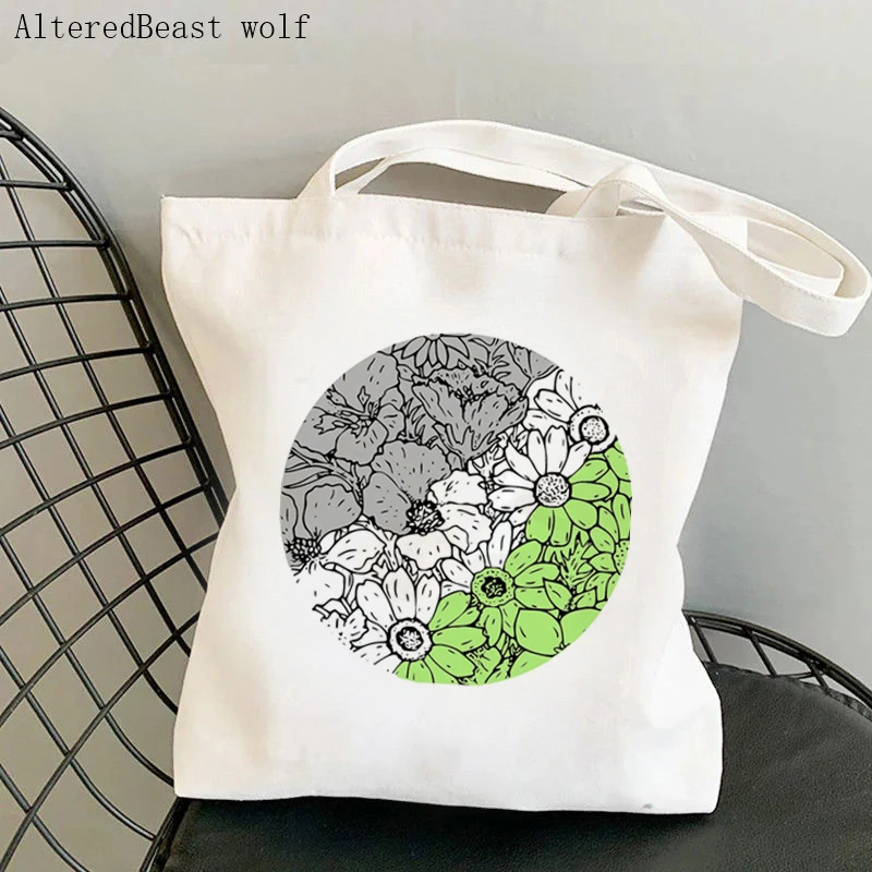 Women Shopper bag Agender pride flowers Printed Bag Harajuku Shopping Canvas Shopper Bag girl handbag Tote Shoulder Lady Bag