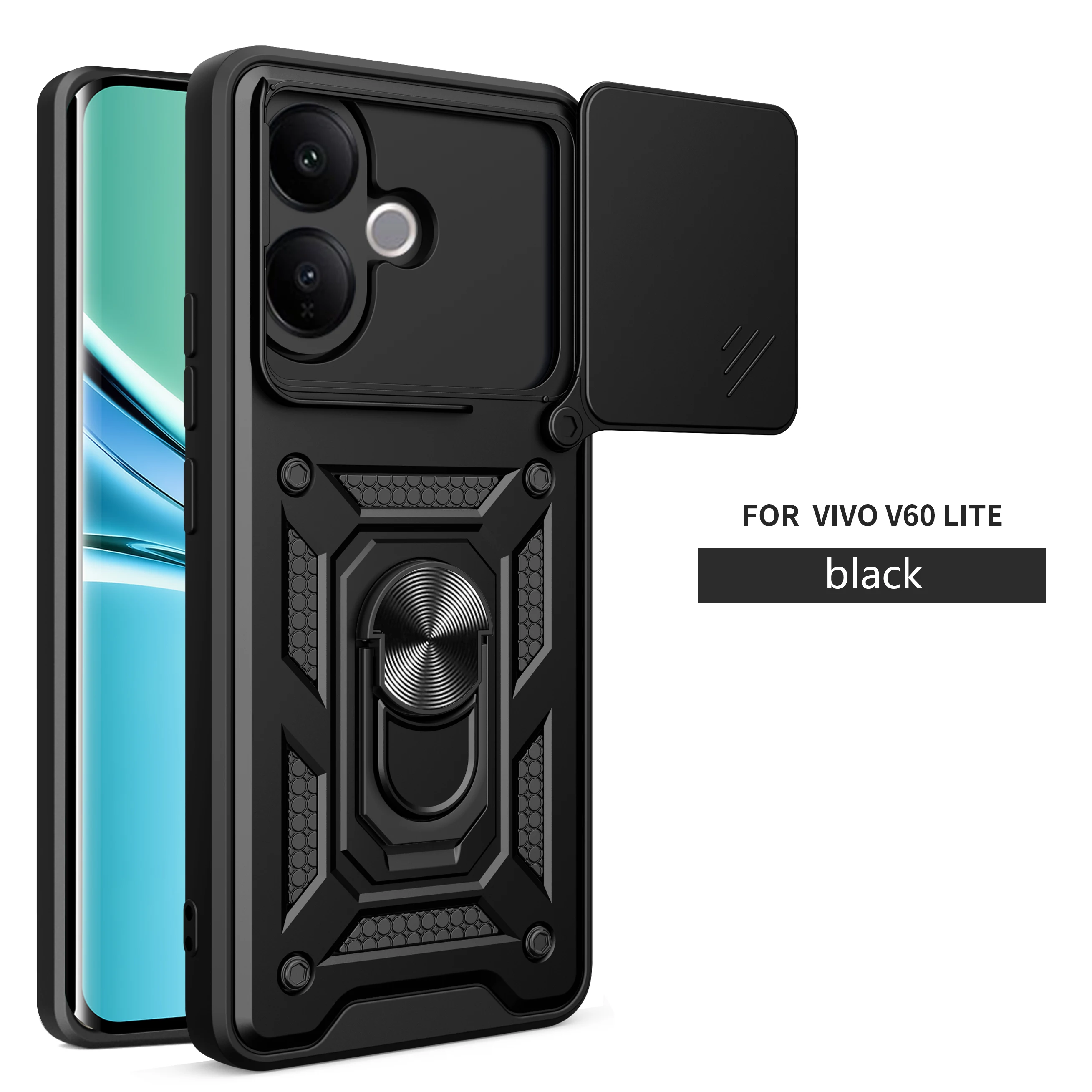 Magnetic Ring Holder Armor Phone Case with Slide Camera Protector and Back Cover