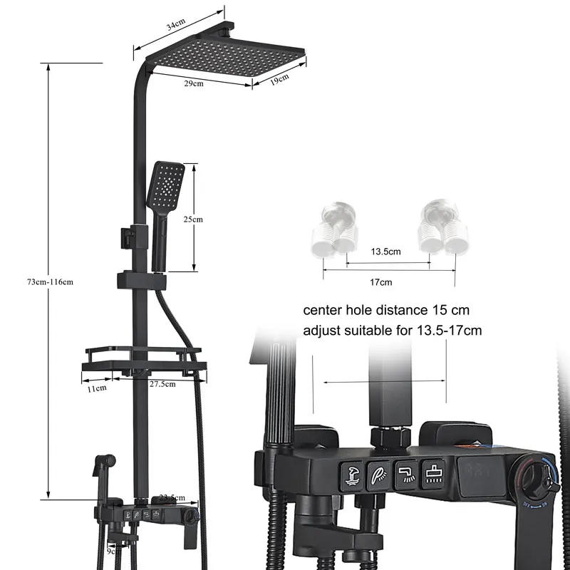 Description Picture 4 of itemBlack Thermostatic Shower Faucet Set Brass Digital Display Hot Cold Mixer Bathroom Systems Rainfall ABS Plastic Shower Head