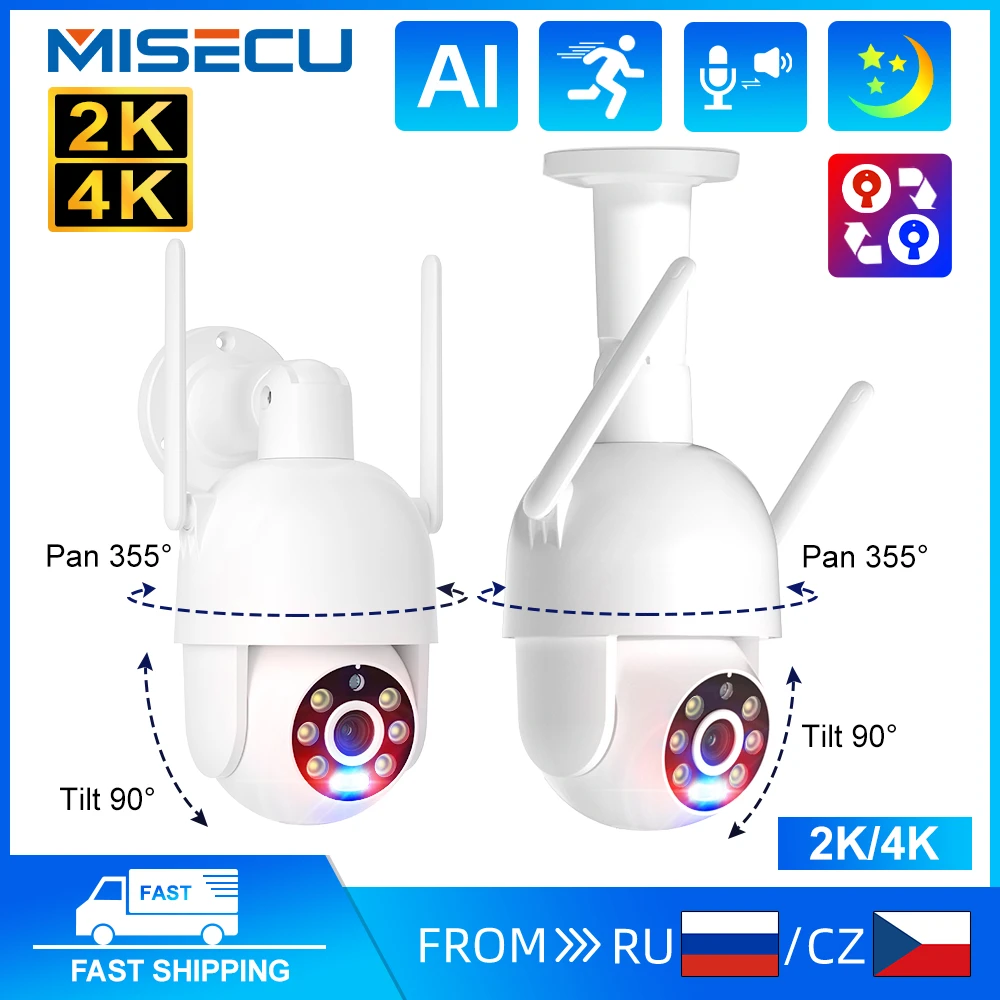 Misecu 8MP 4MP Wifi Surveillance Cameras Outdoor Waterproof IP Camera AutoTracking Night Full Color Wifi Camera P2P Onvif iCsee