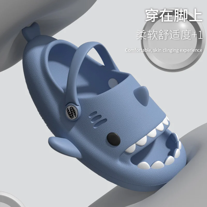 

Cartoon Straps Shark Hole Garden Shoes 4cm Thick Soles Anti Slip Men's Slippers Office Shark Sandals Women Flip Flops