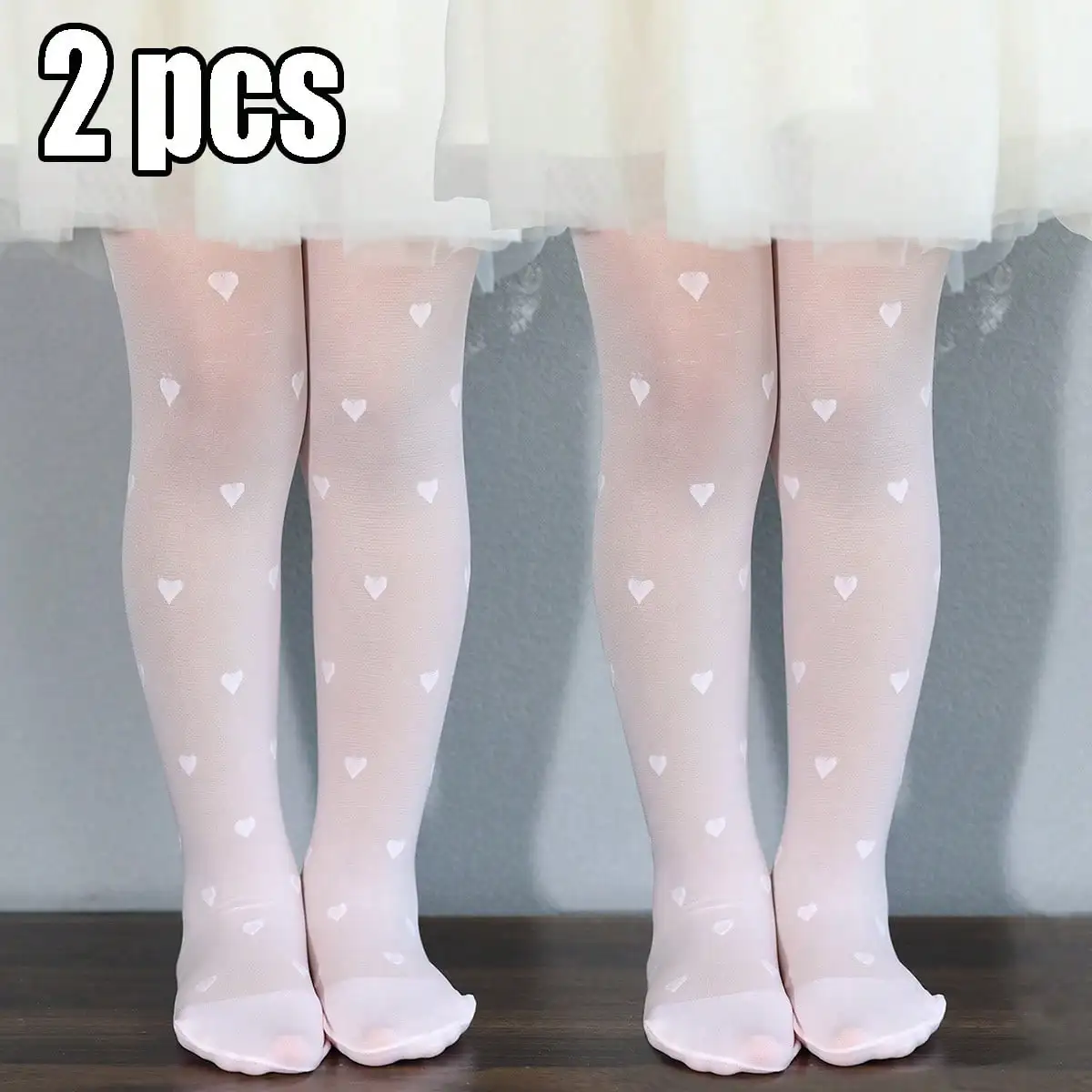 2 Pairs Baby Girls Pantyhose Summer Thin Leggings Love Heart Mesh Stockings Soft Hosiery