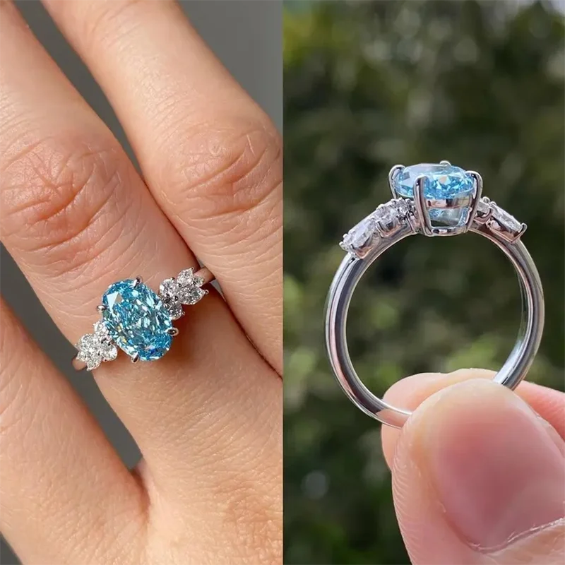 2,00 CT IGI-Zertifikat, ovale Form, blauer, im Labor gezüchteter Diamant VS-VVS Platin 950, Verlobungsring, Geschenk für Sie – Detail 9