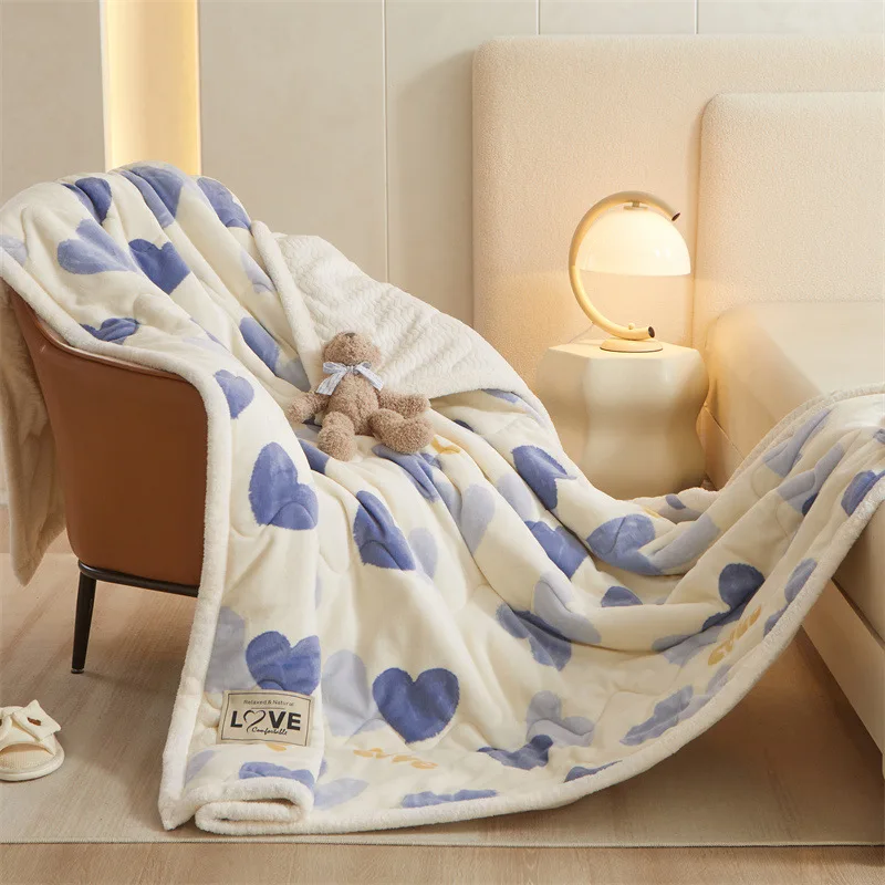 

Soft Blanket Quilt Lamb Wool Double Layer Thick Warm Blanket Coral Fleece Blanket Throw Blankets for Beds Winter