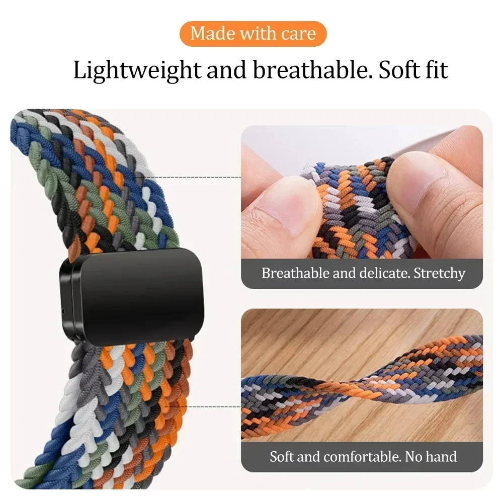 Magnetic Braided Solo Loop Nylon Strap - Breathable Wristband Accessory, 22mm