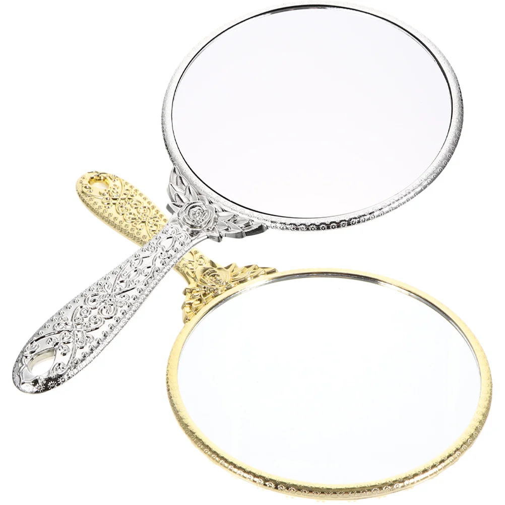 

2 Pcs Hand Held Mirror with Handle Round Travel Girls Handheld Supplies