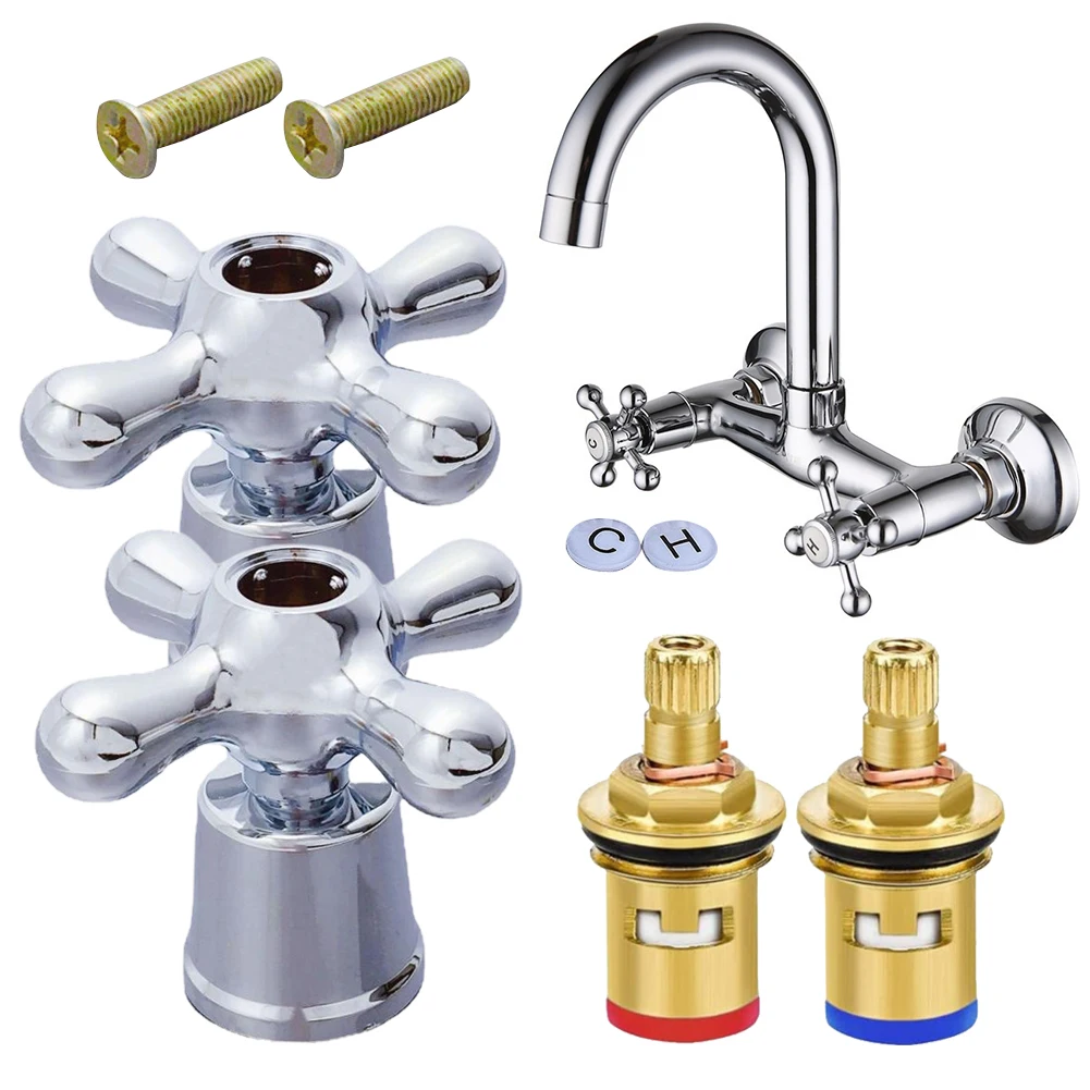 High Quality Hot Cold Tap Top Head Faucet Cover Chrome Plated Replacement Set Kitchen Bathroom Faucet Handle Universal Fittings