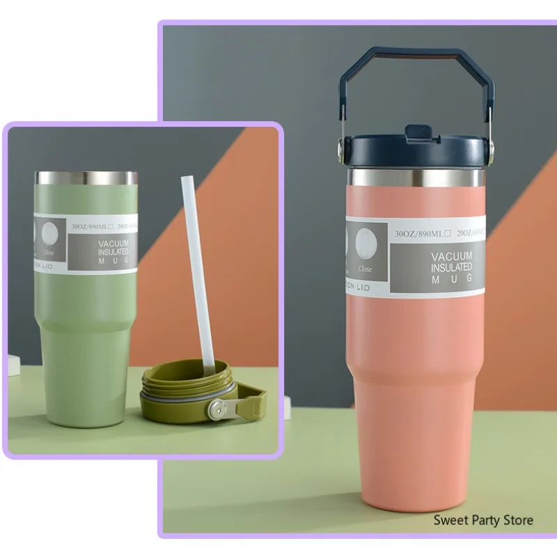 20oz/30oz Stainless Steel Thermos Mug With Straw Keeps Cold and Heat Thermal Mug Tumbler Outdoor Sports Thermal Water Bottle 6