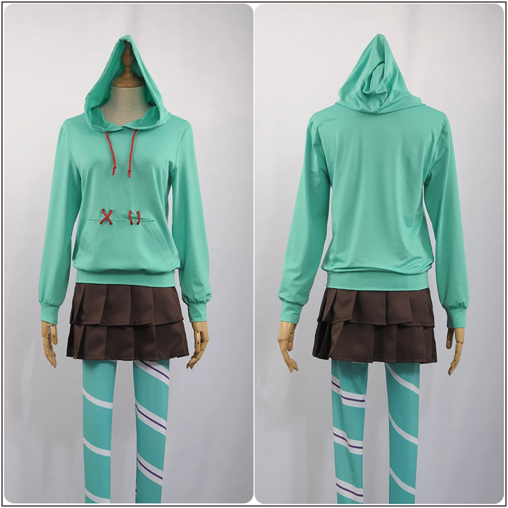 thumbnail image 4 of Disfraz de Halloween de Ralph, disfraz de Vanellope Von Schweetz, juego de Anime, sudaderas con capucha, falda, uniforme, traje con medias para niña y mujer, 4 of 5