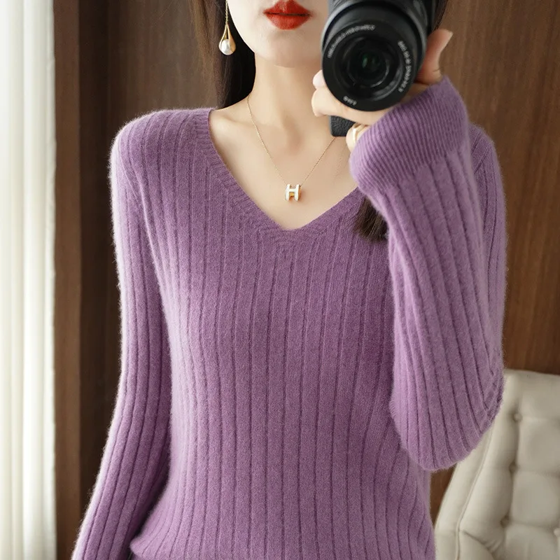 Pull Femme Léger à Manches Longues Et Col En V - Tissu Tricoté Doux - Coupe Régulière - Idéal Pour Mi-saison